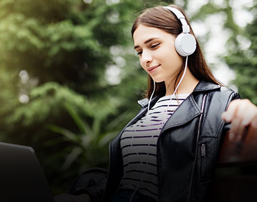 Students listening to headphones